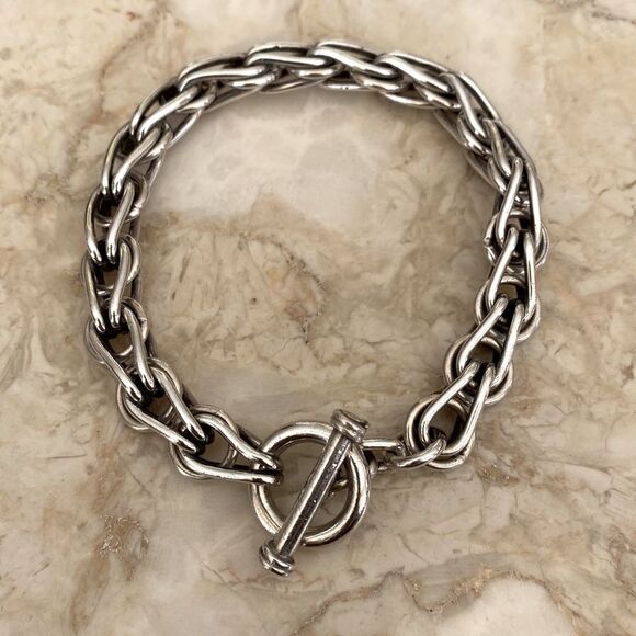 Heavy Solid 925 Sterling Silver Chunky Toggle Bracelet - Picture 2 of 11